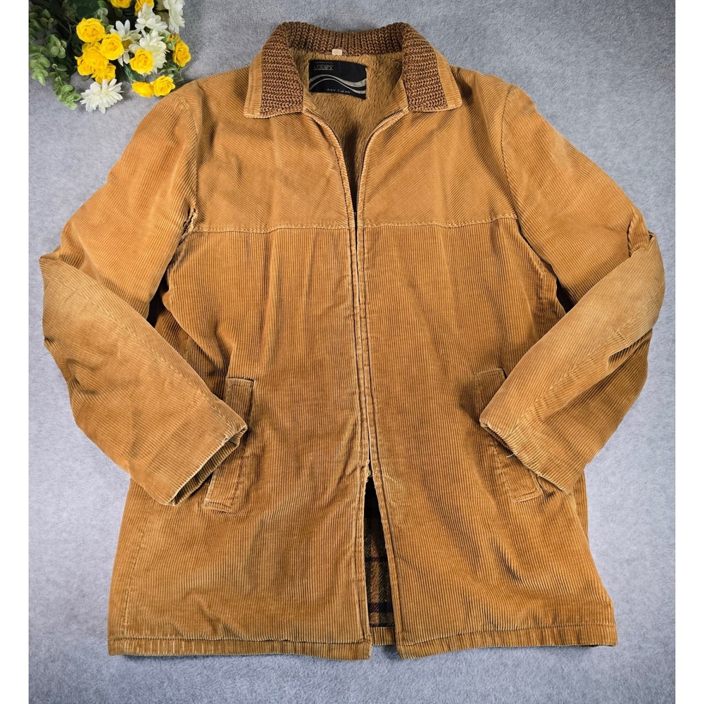 Vintage 70s Montgomery Ward Corduroy Jacket Sherpa Plaid Lined Knit Collar 44